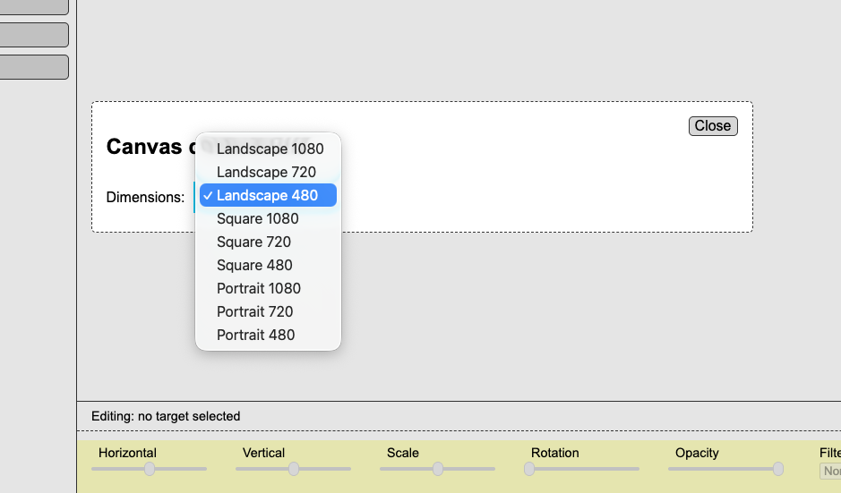 Screenshot - the dimensions modal