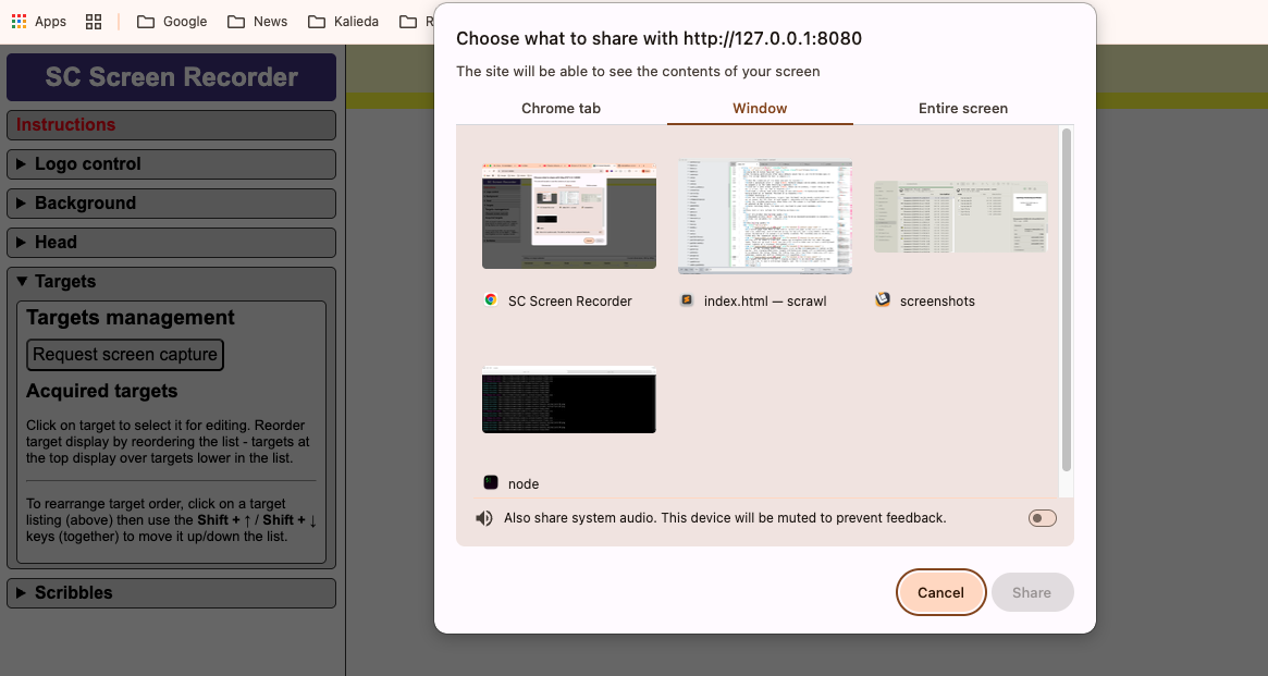 Screenshot - screen capture request panel (Chrome on MacBook Pro)
