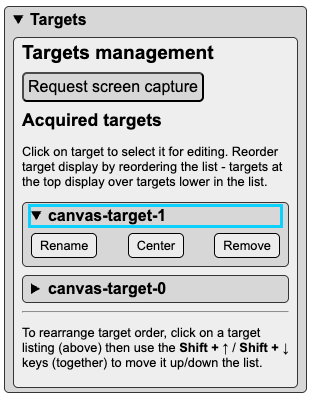 Screenshot - targets panel with list of targets