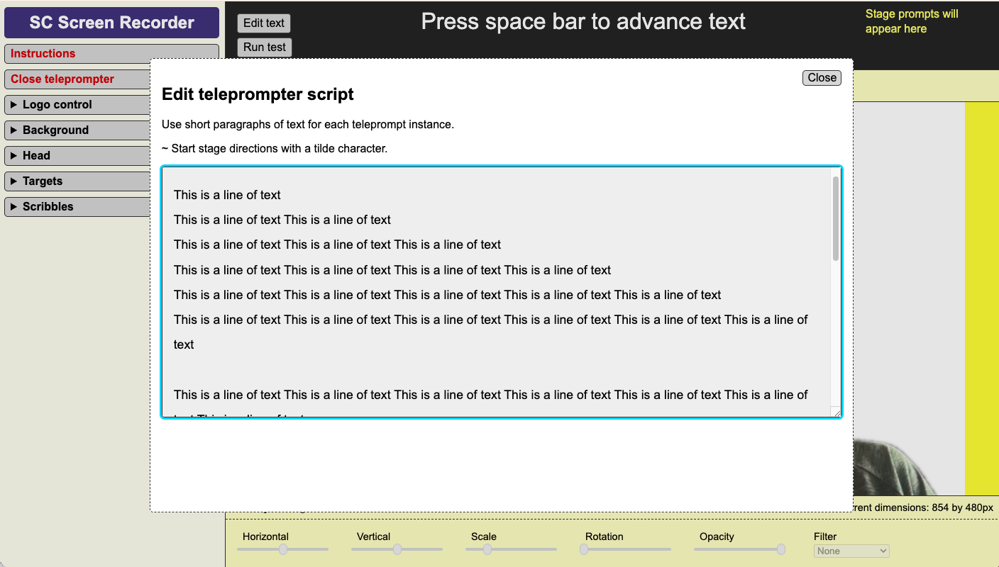 Screenshot - teleprompter editor